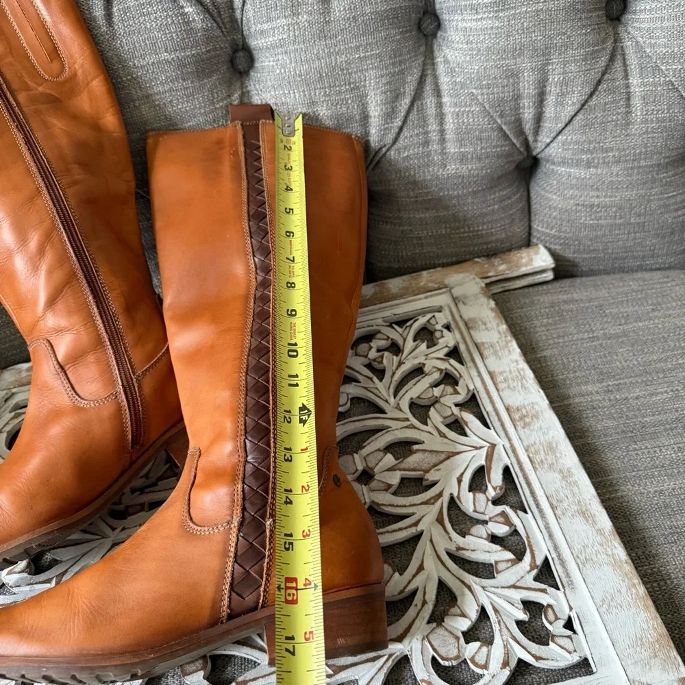 Pikolinos Tan Leather Tall Riding Boots Women’s 39 8.5 Braided Detail Zip Up - Picture 11 of 16